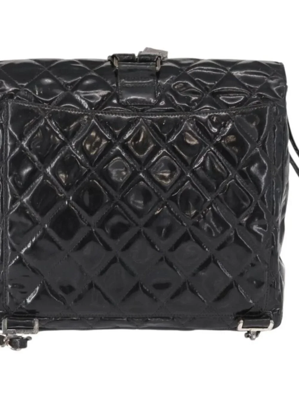 CHANEL Matelasse 25 Chain Backpack Enamel Black Silver CC Auth gh1554